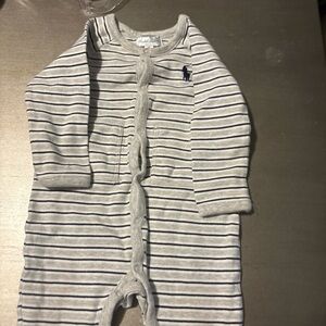 Ralph Lauren Gray and Navy Striped Baby One-Piece Footie